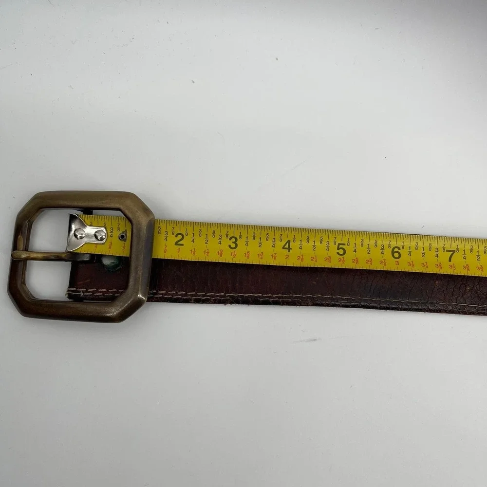 Vintage Abercrombie & Fitch Leather Belt Made in USA Brown Brass Buckle 43.5in